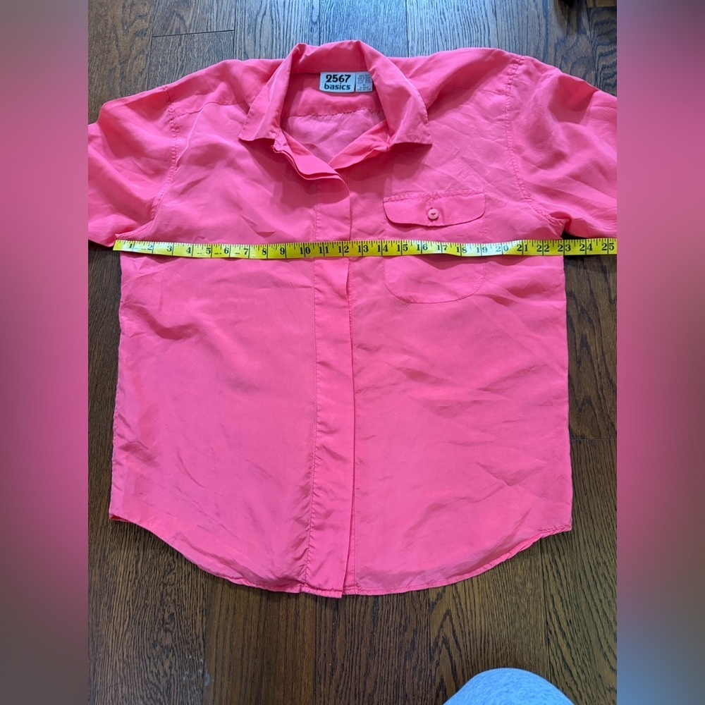 Vintage 90’s 100% Silk Long Sleeve Hidden Button Down Blouse Orange Size 10 - Picture 6 of 7